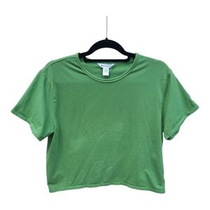 Athleta Essential Cropped T- Shirt Womens Size Large Green Lightweight Stretch